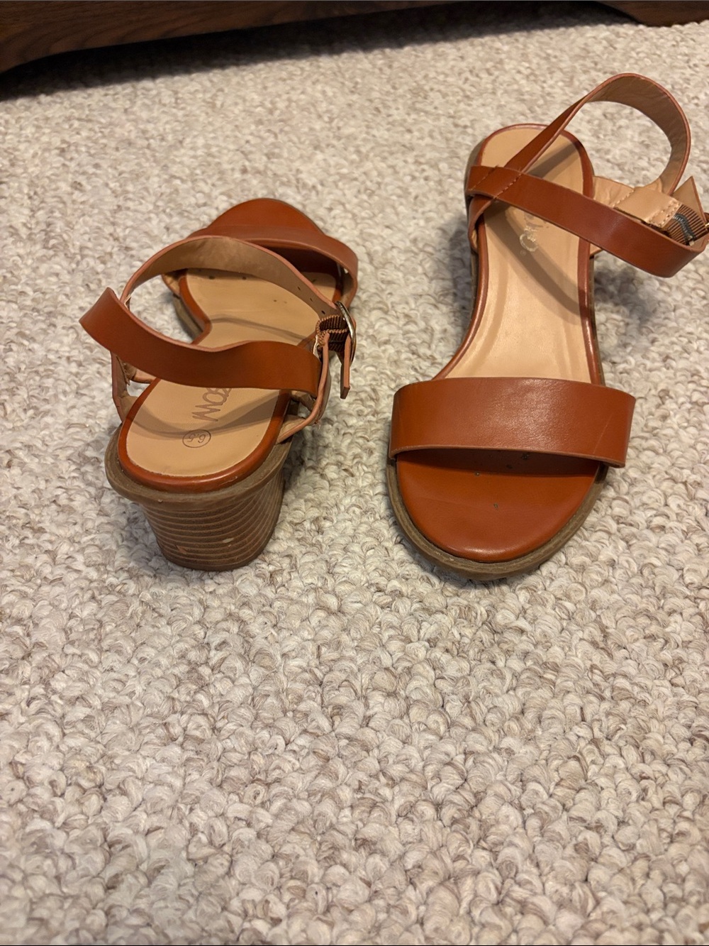 Women's Brown Leather Block Heel Sandals Size 6.5